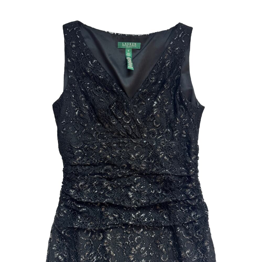 Lauren Ralph Lauren Black Lace Dress Women’s 10 Evening Occasion Event Wedding - Picture 2 of 16
